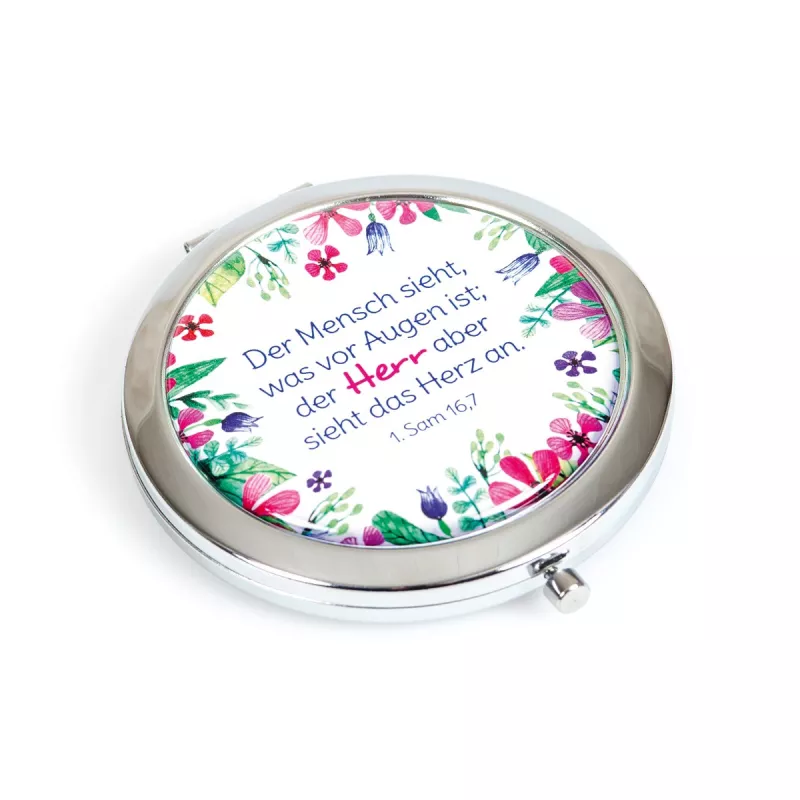 MIROIR DE POCHE EN MÉTAL AVEC MOTIFS FLORAUX
