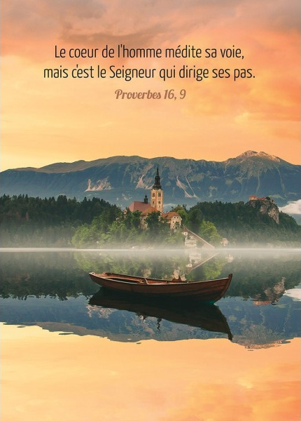 Poster Proverbes 16.9 - Barque sur lac au crépuscule 50 x 70 cm