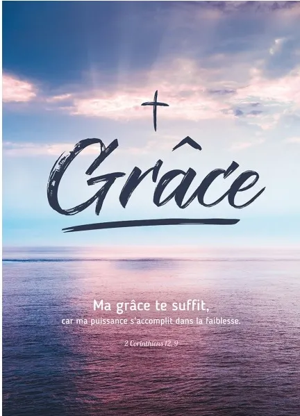 Poster "Ma grâce te suffit" 2 Corinthiens 12.9 - Mer calme et ciel bleu 30 x 42 cm