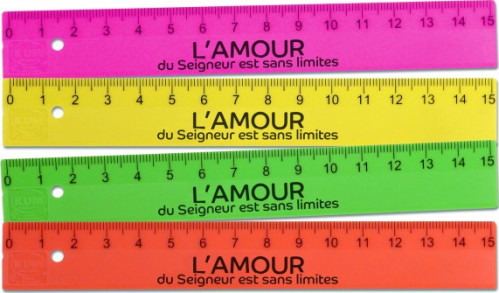 Règle en plastique fluo 15cm "L'amour du Seigneur est sans limites" - Diverses couleurs