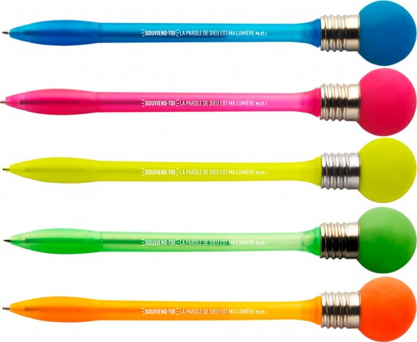 Stylo à bille avec globe clignotant Melchior "Souviens-toi, la Parole de Dieu est ma lumière" -...