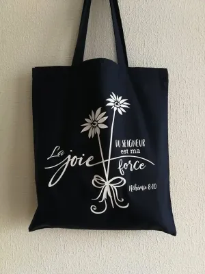 Tote bag "La joie du Seigneur […]" Néhémie 8:10 - diverses couleurs