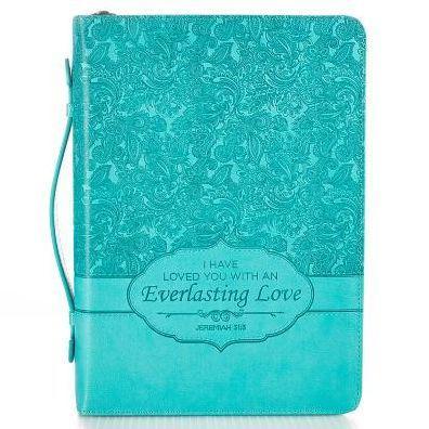 Pochette Bible, Taille M, "I have loved you […]" - Jer 31.3 "Everlasting Love", turquoise,...