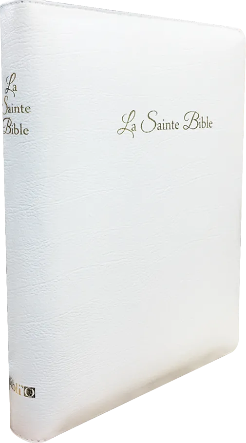 Bible Segond 1910, gros caractères, blanche - couverture souple, fibrocuir, avec zipper, tranche...