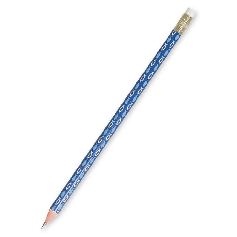 CRAYON DE PAPIER ICHTUS BLANC SUR FOND BLEU FONCE