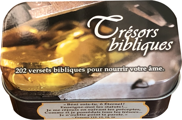 Trésors bibliques  - boîte métal avec 90 cartes et 180 versets