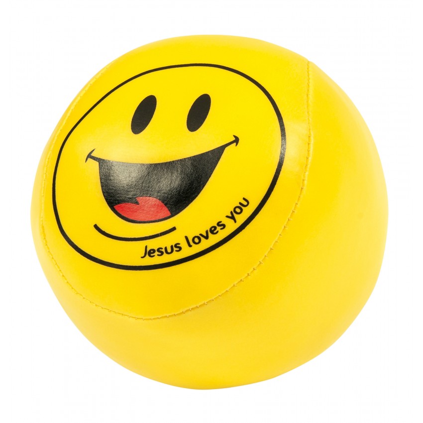 Balle souple smiley "Jesus loves you" - Jaune