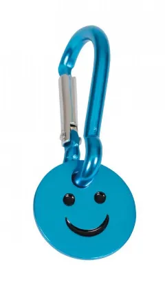 Porte-clé mousqueton avec jeton smiley turquoise