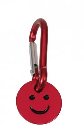 Porte-clé mousqueton avec jeton smiley rouge