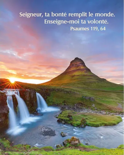 Poster chute d'eau et montagne - "Seigneur, ta bonté..." Psaume 119.64