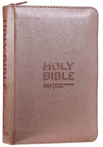 Anglais, Bible NIV, poche, souple, rose or, similicuir, fermeture éclair