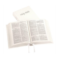 Anglais, Bible King James Version, rigide, blanche, tranche argent