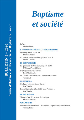 Baptisme et Société - Bulletin No 5 de la Société d'Histoire et de Documentation Baptistes de France