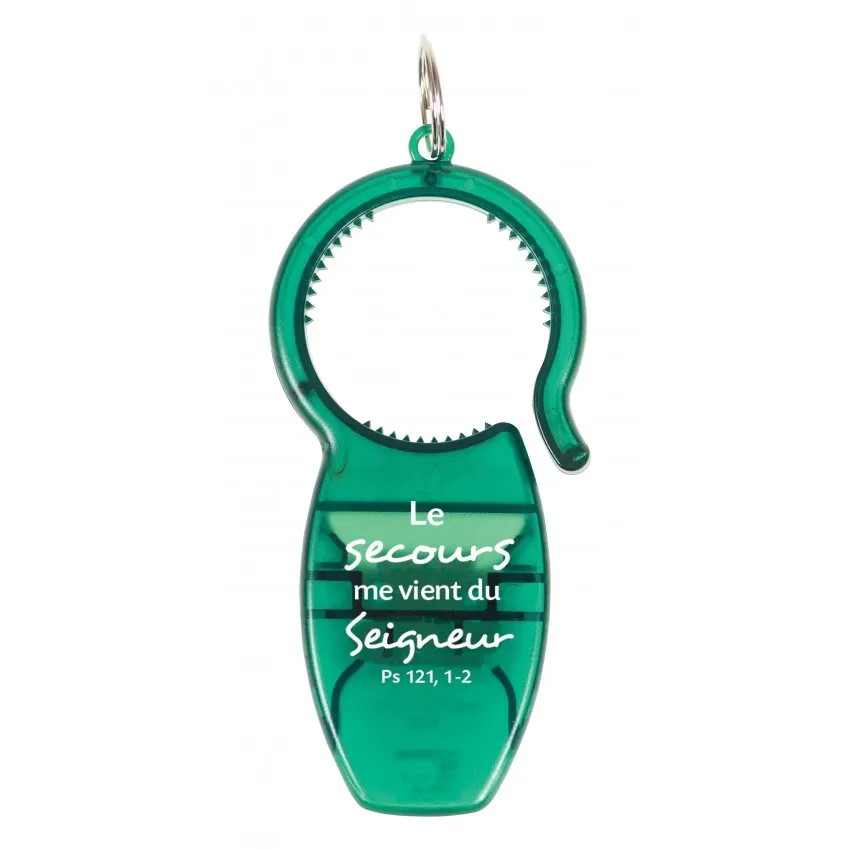 Porte-clé mutlifonction vert - Ouvre-bouchon, décapsuleur et ouvre-canette