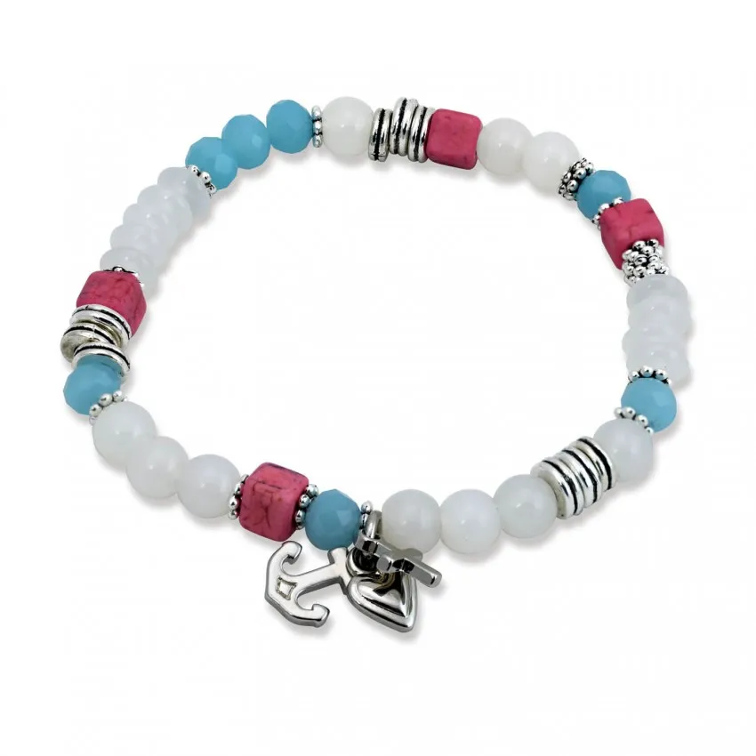 Bracelet perles "Foi, Amour, Espoir" blanc, bleu, rose