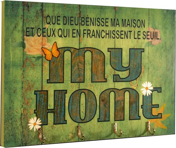 Cadre bois accroche-clés My home - « Que Dieu bénisse […] »