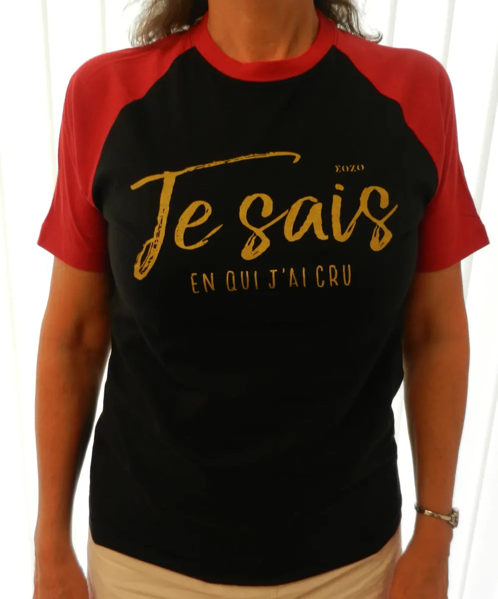 Je sais en qui j'ai cru 2 faces - T-Shirt noir manches rouges