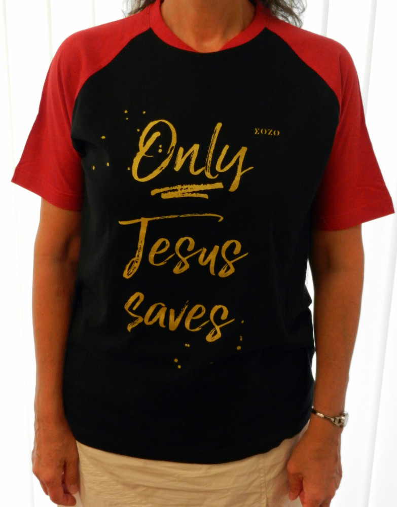 Only Jesus saves - T-Shirt noir manches rouges
