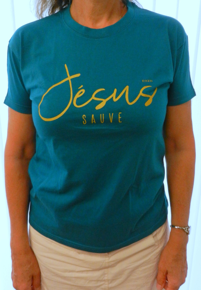 Jésus sauve + Heureux - T-Shirt bleu canard