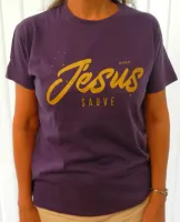 Jésus sauve + Heureux - T-Shirt violet foncé