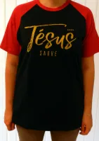 Jésus sauve + Il n'y a de salut - T-Shirt noir manches rouges