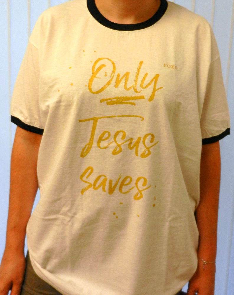 Only Jesus saves - T-Shirt blanc col noir