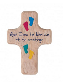 Mini-croix en bois empreintes pieds