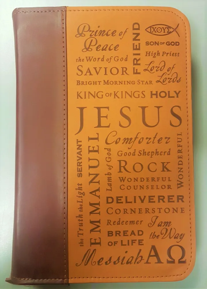 Pochette Bible, L "Names of Jesus", marron - Similicuir