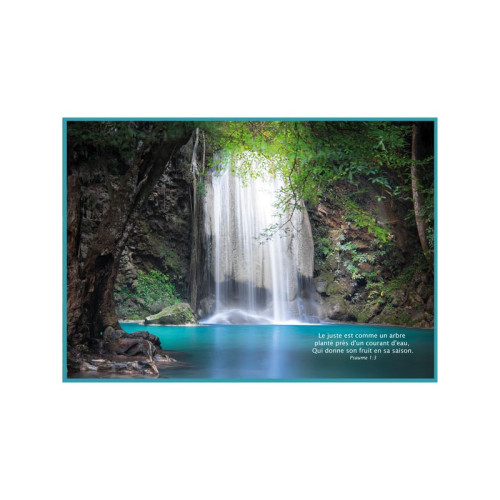 Cadre bois bleu «Le juste est comme […]» Psaume 1.3 - 40 x 30 cm