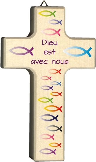 Croix murale bois "Dieu est avec nous" 9x15cm