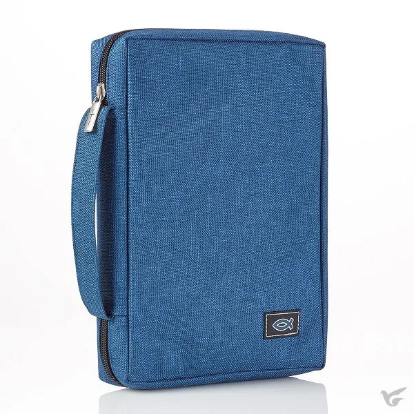 Pochette Bible, Taille M, Ichthus, Toile, Bleu marine, Poche extérieure