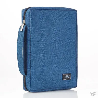 Pochette Bible, Taille M, Ichthus, Toile, Bleu marine, Poche extérieure