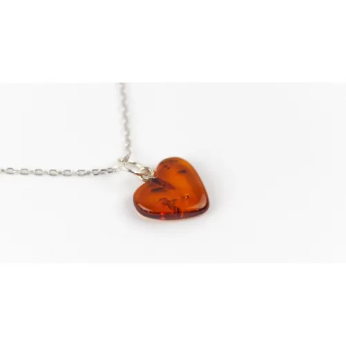 Pendentif "cœur" ambre, collier argent