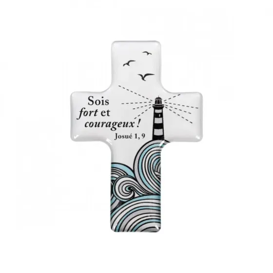 Magnet décoratif Croix "Sois fort et courageux"