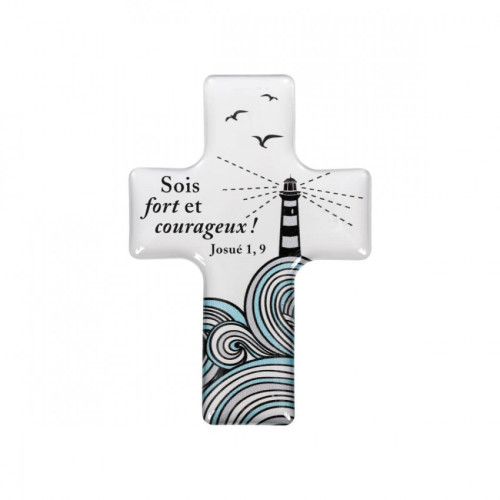 Magnet décoratif Croix "Sois forts et courageux"