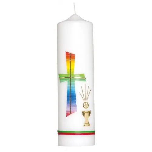 BOUGIE CROIX MULTICOLORE ET COUPE H22 CM D 6CM