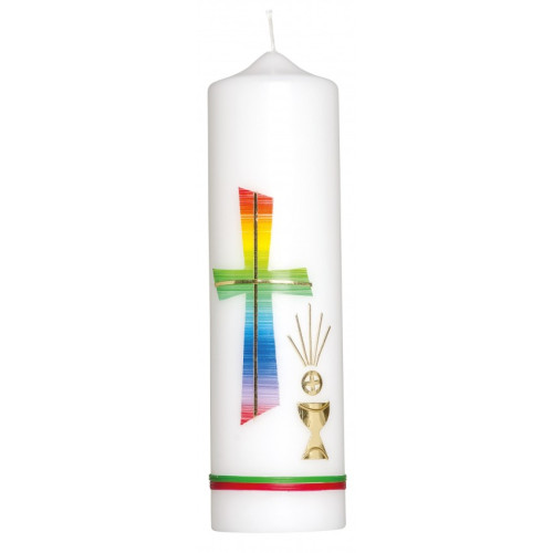Bougie croix multicolore et coupe