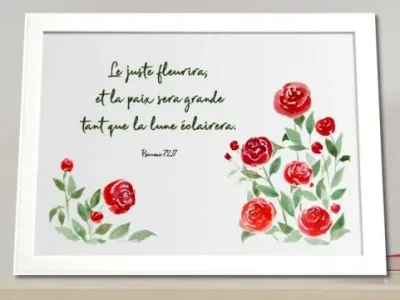Cadre roses rouges - Psaume 72.7, cadre blanc horizontal
