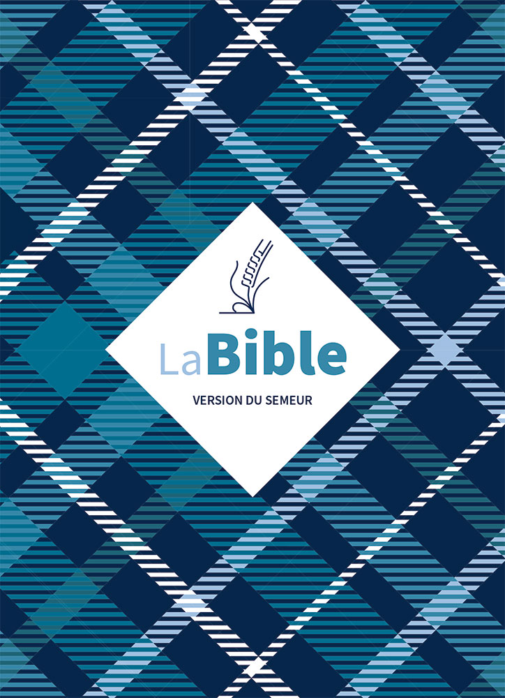 Bible Semeur 2015, compacte, couverture textile semi-souple bleue, tissu carreaux - tranche blanche