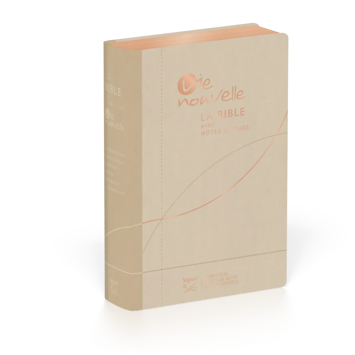 Studienbibel Vie nouvelle, Segond 21, französisch - Softcover, Vivella beige, Schnitt in Roségold