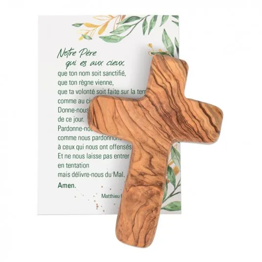 Croix en bois d'olivier fait main - Dimensions : 9,5 x 6,5 cm ; 37 g