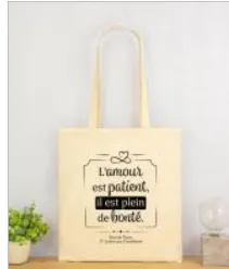 Tote bag coton écru "L'amour est patient"