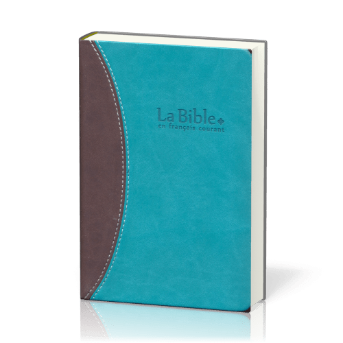 Bible en français courant, compacte, duo marron/bleu - couverture semi rigide, vivella, tranche or 