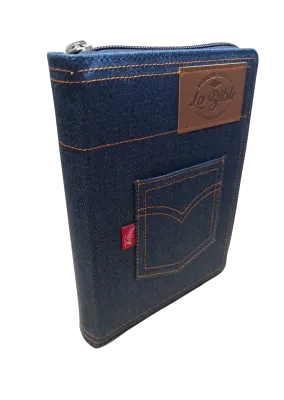 Bible Semeur 2015, compacte, couverture jeans souple bleue, avec zip - tranche blanche