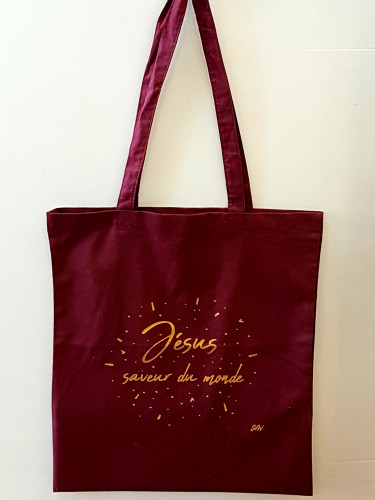 Tote bag «Jésus Saveur du Monde» - couleur bordeaux