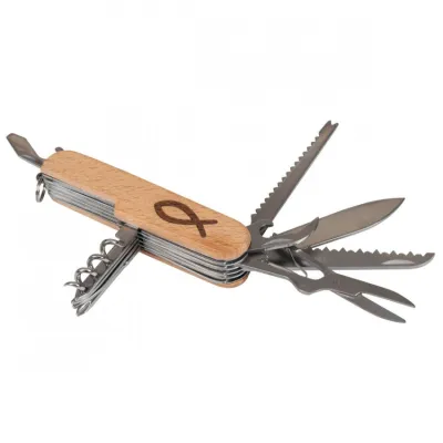 Couteau de poche en bois de hêtre (11 fonctions)