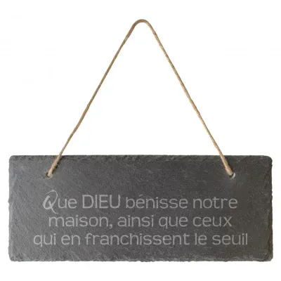 Tableau en ardoise "Que Dieu bénisse notre maison […]"