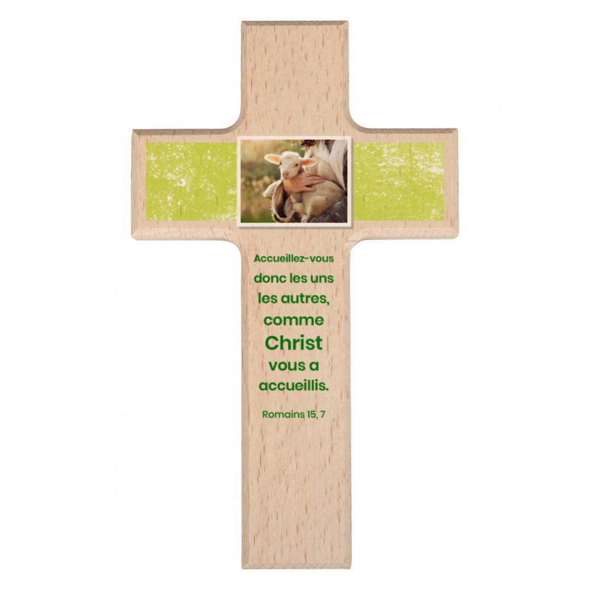 Croix bois brut - Mot d'ordre 2022 - Romains 15.7