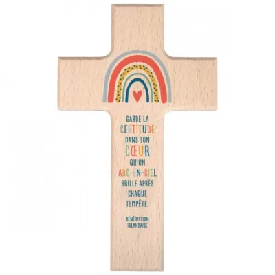 Croix arc-en-ciel en bois de hêtre