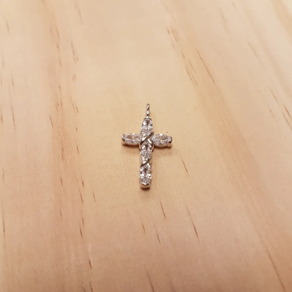 Pendentif Croix torsadée avec brillants - Argent 1.1g